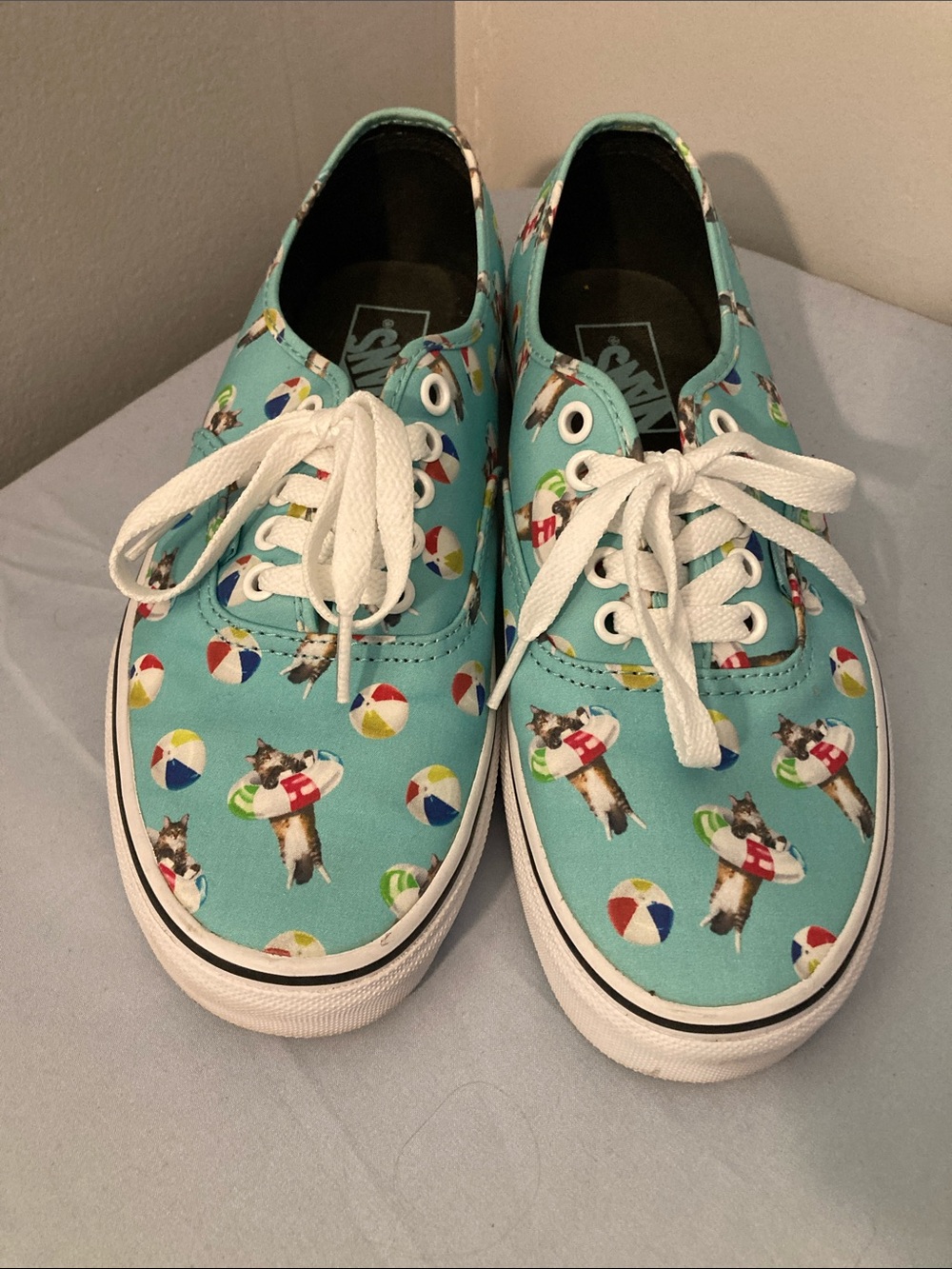 Vans Teal Cat & Beach Ball Canvas Sneakers BNWOT